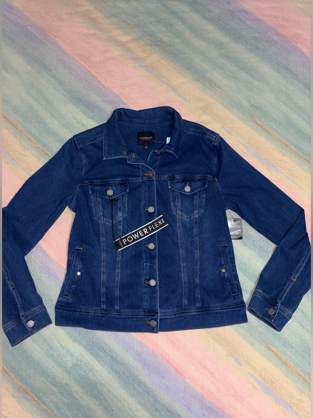 Liverpool Women's Size M Split Bell Sleeve Jean Denim Jacket admiral blue